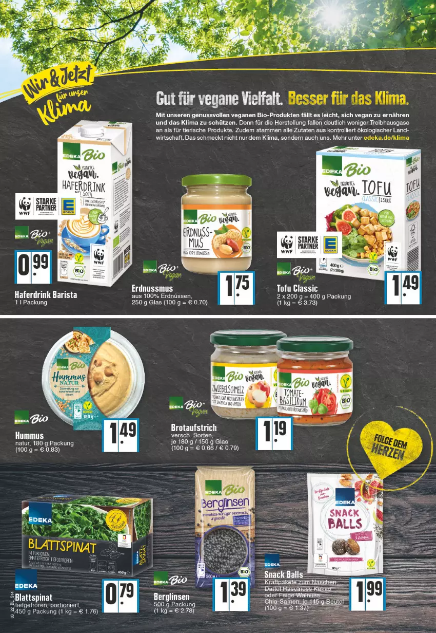 Aktueller Prospekt Edeka - Angebote der Woche - von 17.01 bis 22.01.2022 - strona 14 - produkty: aufstrich, bett, bio, blattspinat, brot, brotaufstrich, drink, erdnuss, erdnüsse, erdnüssen, hafer, Haferdrink, natur, nuss, Schütze, spinat, Ti, Tofu, trolli