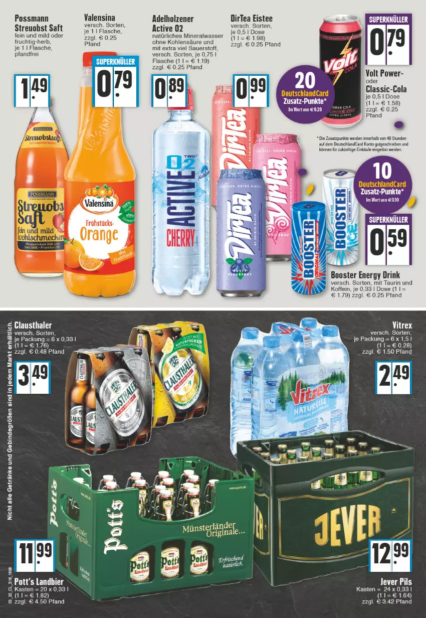 Aktueller Prospekt Edeka - Angebote der Woche - von 17.01 bis 22.01.2022 - strona 18 - produkty: adelholzener, Alwa, auer, aust, bier, clausthaler, cola, deutschlandcard, drink, eis, eistee, energy drink, erde, flasche, frucht, getränk, getränke, Holz, mineralwasser, natürliches mineralwasser, saft, tee, Ti, valensina, wasser