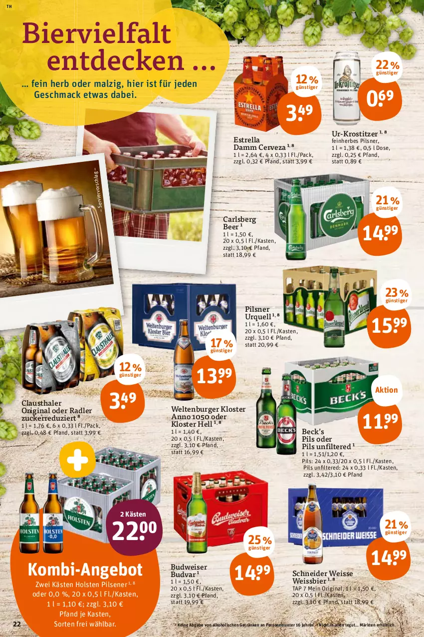 Aktueller Prospekt Tegut - Angebote der Woche - von 05.06 bis 10.06.2023 - strona 24 - produkty: alkohol, angebot, aust, bier, budweiser, burger, carlsberg, carlsberg beer, clausthaler, decke, eis, Estrella Damm, getränk, getränke, gin, holsten, holsten pilsener, mac, malz, oder radler, pils, pilsener, pilsner, pilsner urquell, radler, rel, Ti, weissbier, zucker