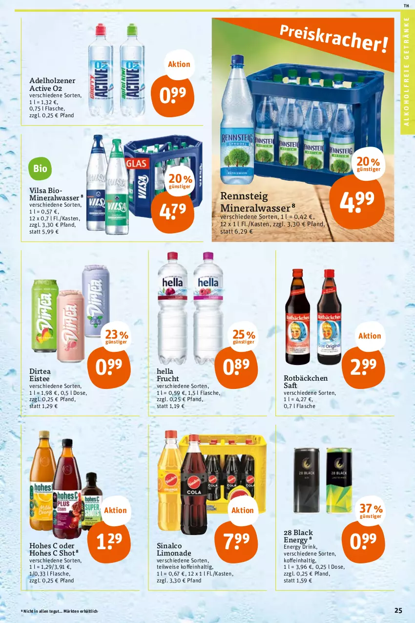 Aktueller Prospekt Tegut - Angebote der Woche - von 05.06 bis 10.06.2023 - strona 27 - produkty: adelholzener, alkohol, alkoholfreie getränke, Alwa, bio, drink, eis, eistee, energy drink, flasche, frucht, getränk, getränke, hella, Hohes C, Holz, lack, limo, limonade, mineralwasser, saft, sinalco, tee, Ti, vilsa, wasser