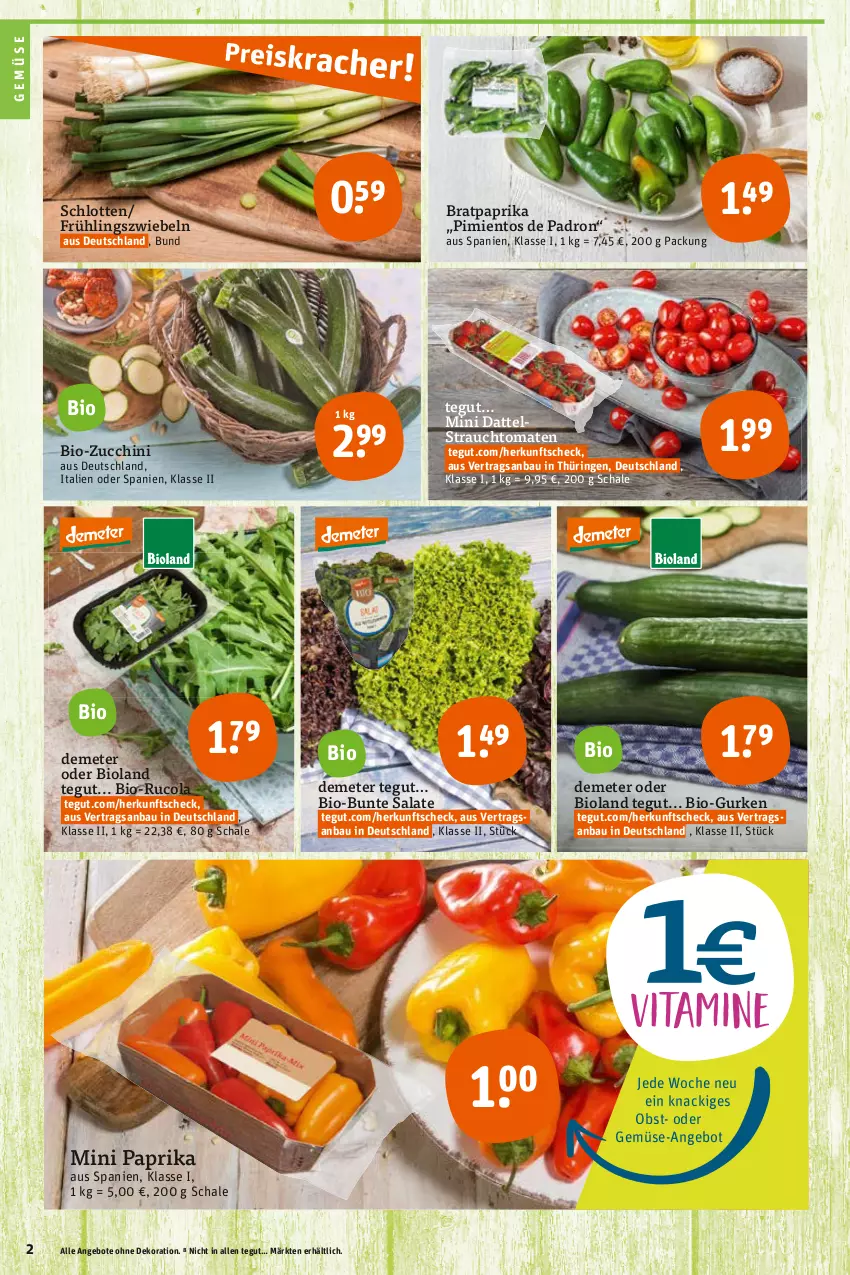 Aktueller Prospekt Tegut - Angebote der Woche - von 05.06 bis 10.06.2023 - strona 4 - produkty: angebot, angebote, Bau, bio, bio-zucchini, bioland, bunte salate, cola, dekoration, gurke, gurken, obst, paprika, Rauch, ring, rucola, salat, salate, Schal, Schale, strauchtomaten, Ti, tomate, tomaten, zucchini, zwiebel, zwiebeln