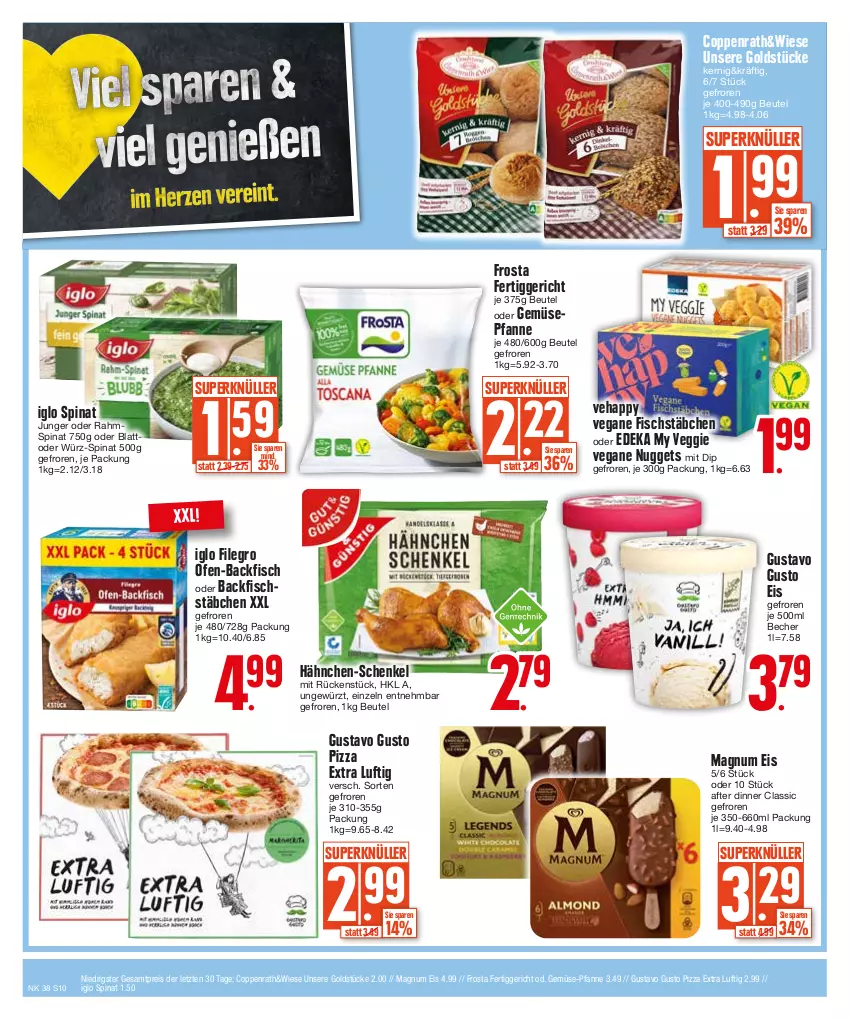 Aktueller Prospekt E Center - Angebote der Woche - von 18.09 bis 23.09.2023 - strona 10 - produkty: backfisch, Becher, beutel, coppenrath, deka, dip, eis, fertiggericht, filegro, fisch, fischstäbchen, frosta, gemüse-pfanne, gewürz, Goldstücke, hähnchen-schenkel, henkel, iglo, magnum, nuggets, Ofen, ofen-backfisch, pfanne, pizza, reis, schenkel, spinat, Ti, veggie, ZTE