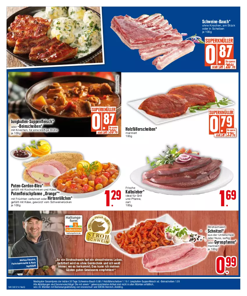 Aktueller Prospekt E Center - Angebote der Woche - von 18.09 bis 23.09.2023 - strona 14 - produkty: Abtei, Bau, Brühe, deka, eier, eis, ente, fleisch, fleischsommelier, früchte, früchten, für grill und pfanne, gewürz, grill, grill und pfanne, gyros, Hirtenröllchen, Holz, HP, ideal für grill, ideal für grill und pfanne, jungbullen, Kalbsleber, Käse, kochschinken, nuss, orange, pfanne, pute, Putenfleisch, reis, saft, Schal, Schale, schinken, schnitzel, schwein, schweine, schweine-bauch, schweinerücken, suppe, suppen, suppenfleisch, Ti, und pfanne, wein, weine, ZTE