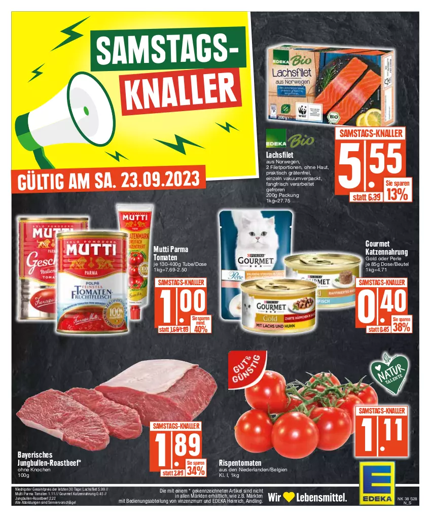 Aktueller Prospekt E Center - Angebote der Woche - von 18.09 bis 23.09.2023 - strona 28 - produkty: Abtei, beef, beutel, deka, eis, filet, jungbullen, katzennahrung, lachs, lachsfilet, LG, Mutti, reis, rispentomaten, roastbeef, rwe, Ti, tisch, tomate, tomaten, ZTE