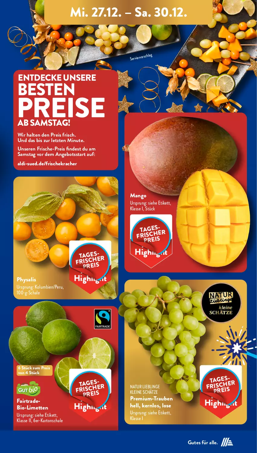 Aktueller Prospekt AldiSud - NÄCHSTE WOCHE - von 27.12 bis 30.12.2023 - strona 5 - produkty: aldi, angebot, bio, decke, eis, kracher, leine, limette, limetten, mango, Mett, metten, natur, Physalis, reis, Schal, Schale, Ti, trauben, ZTE