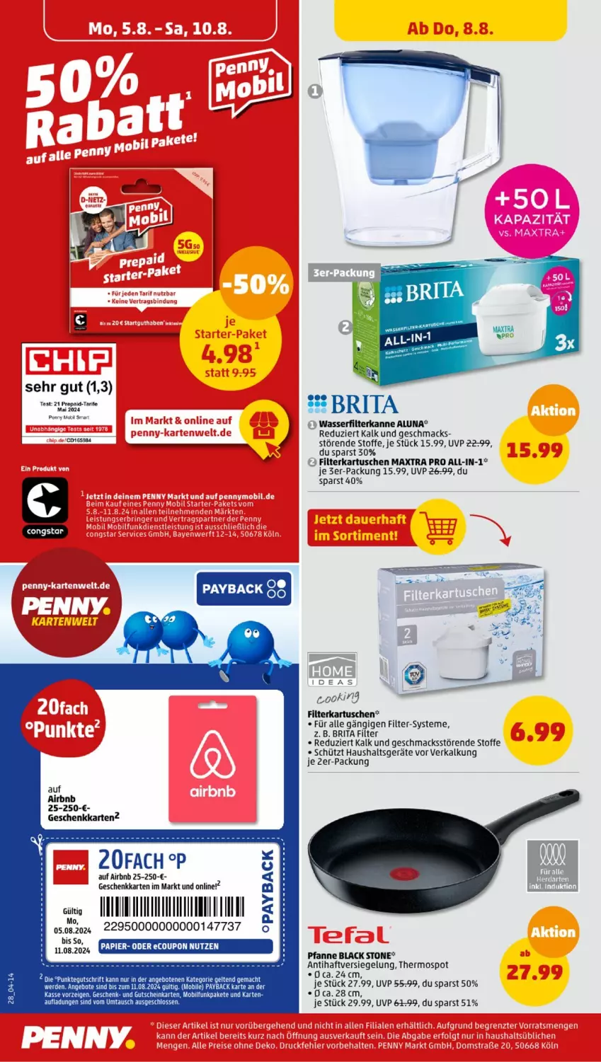 Aktueller Prospekt Penny - Prospekte - von 05.08 bis 10.08.2024 - strona 28 - produkty: angebot, angebote, brita, congstar, filterkartuschen, gutschein, Haushaltsgeräte, lack, mac, Maxtra, payback, pfanne, tee, Ti, wasser, wasserfilter