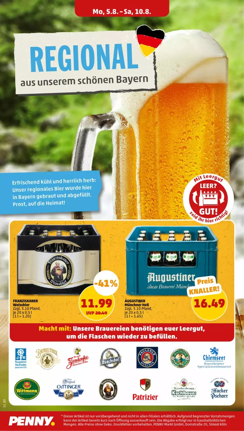 Aktueller Prospekt Penny - Prospekte - von 05.08 bis 10.08.2024 - strona 8 - produkty: auer, bier, eimer, eis, franziskaner, gin, oettinger, rosen, Spezi, Ti, weissbier