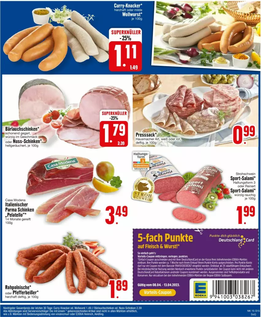 Aktueller Prospekt Edeka - Prospekte - von 08.04 bis 13.04.2024 - strona 15 - produkty: Casa Modena, coupon, coupons, deka, deutschlandcard, erde, HP, Konserven, LG, mac, Mode, nuss, pfeffer, Rauch, reinert, salami, schinken, schwein, Sport, Ti, wein