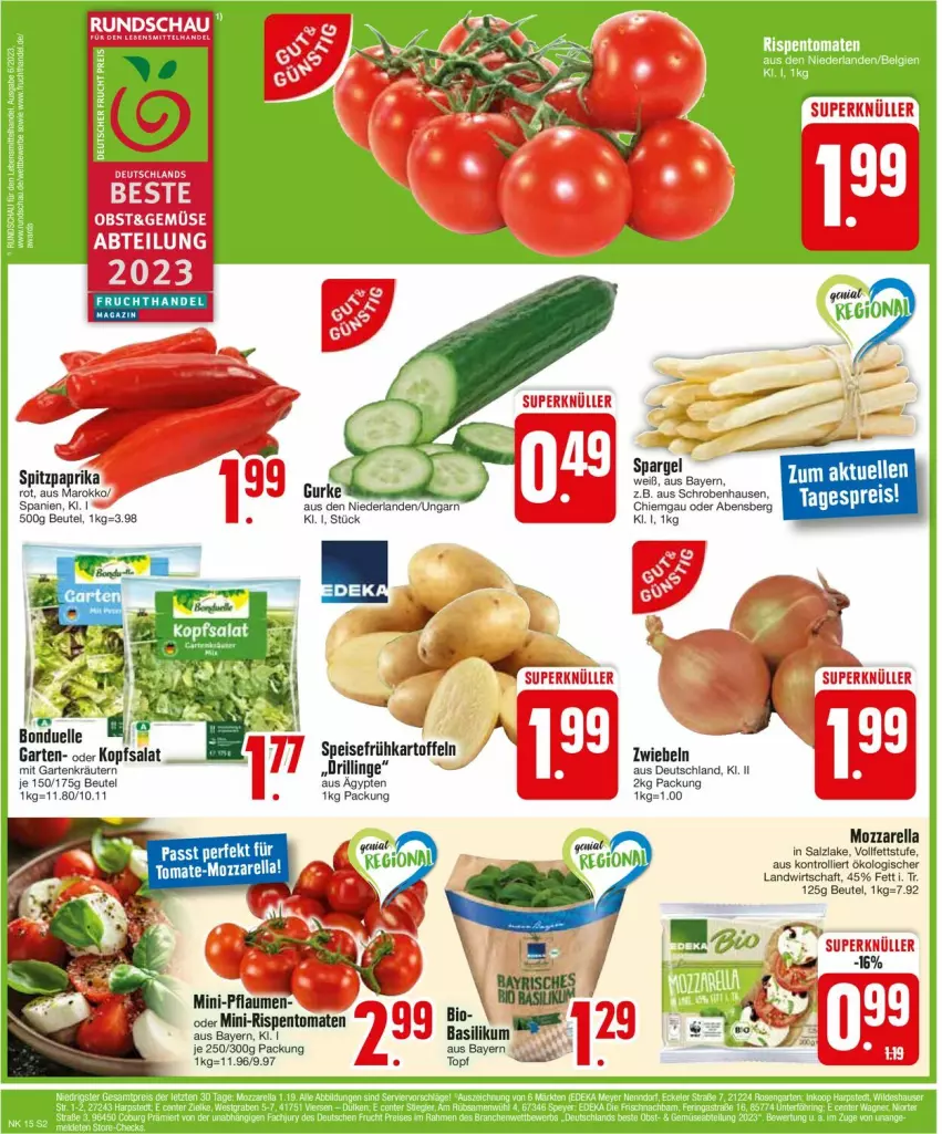 Aktueller Prospekt Edeka - Prospekte - von 08.04 bis 13.04.2024 - strona 2 - produkty: Abtei, basilikum, beutel, bonduelle, eis, elle, Frühkartoffeln, Garten, kartoffel, kartoffeln, kopfsalat, kräuter, kräutern, mini-rispentomaten, mozzarella, obst, paprika, pflaume, pflaumen, rel, rispentomaten, salat, salz, spargel, speisefrühkartoffeln, Spitzpaprika, tomate, tomaten, topf, trolli, zwiebel, zwiebeln