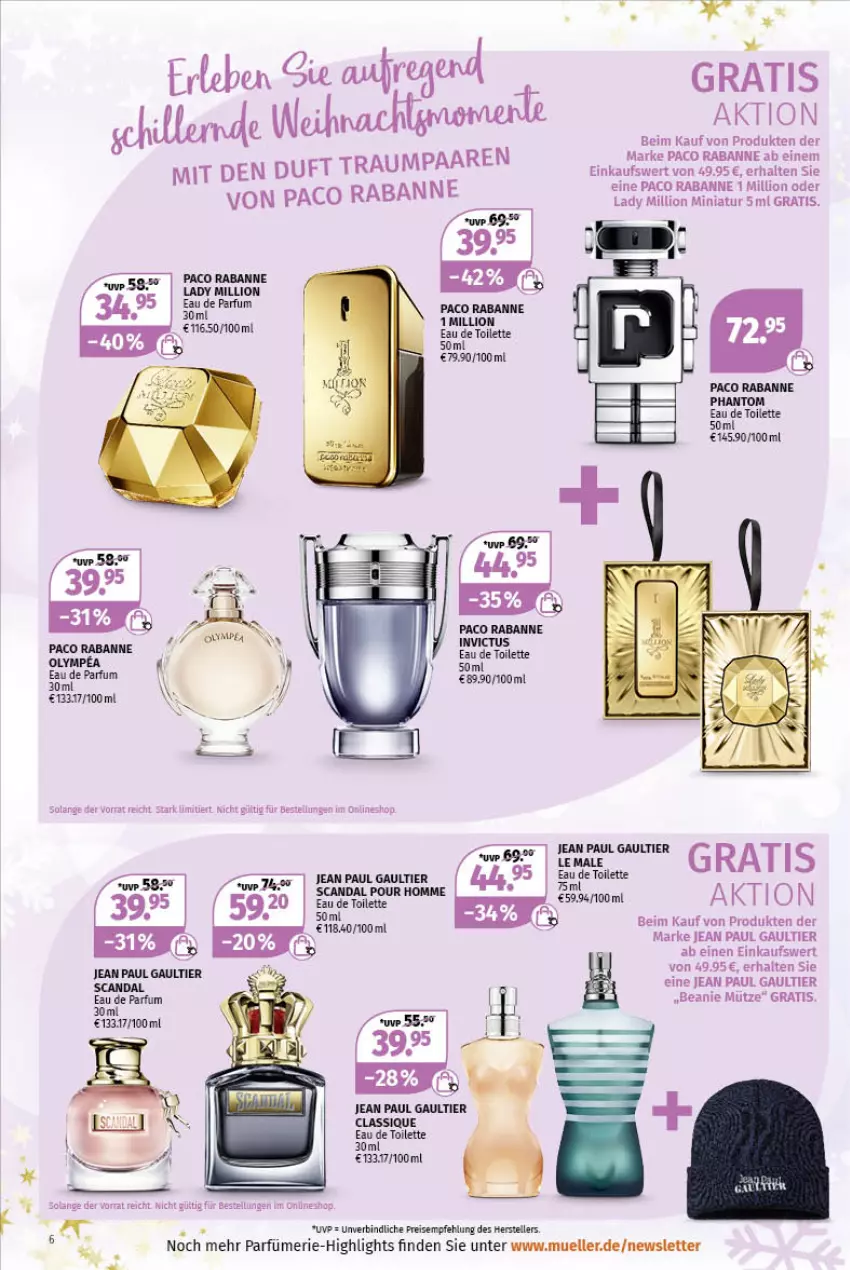 Aktueller Prospekt Mueller - Parfümerie Angebote - von 13.12 bis 31.12.2021 - strona 6 - produkty: Beanie, Eau de parfum, eau de toilette, eau de toilette 50 ml, eis, elle, Jean Paul Gaultier, lion, Mütze, parfum, reis, teller, Ti