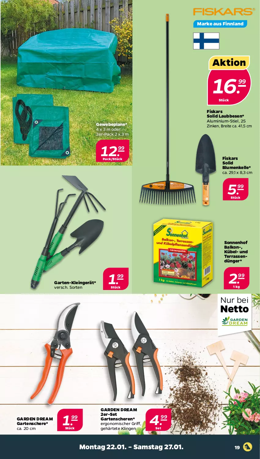 Aktueller Prospekt Netto - Woche 4 - von 22.01 bis 27.01.2024 - strona 19 - produkty: blume, blumen, Brei, dünger, elle, fiskars, Garten, Gartenschere, Gewebeplane, Schere, Ti