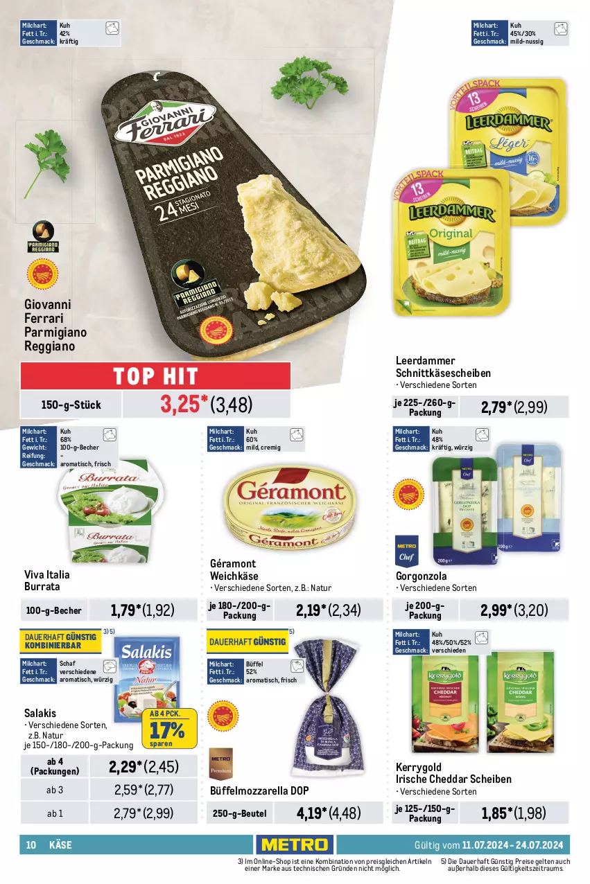 Aktueller Prospekt Metro - Food-NonFood - von 11.07 bis 24.07.2024 - strona 10 - produkty: activia, arla, auer, Becher, beutel, bio, Burrata, butter, cheddar, coupon, creme, danone, danone activia, decke, dessert, Dr. Oetker, ehrmann, Ehrmann Grand Dessert, eis, flasche, frucht, fruchtjoghurt, géramont, gorgonzola, grütze, je 250-g-packung, joghur, joghurt, Käse, käsescheiben, kerrygold, lätta, leerdammer, LG, Löffel, mac, meggle, milch, molkereiprodukte, mozzarella, Müller, müllermilch, natur, nuss, parmigiano, parmigiano reggiano, rama, rama cremefine, reggiano, reis, rel, salakis, schnittkäse, schnittkäsescheiben, smoothie, smoothies, Streichzart, Ti, tisch, true fruits, weichkäse, weidemilch