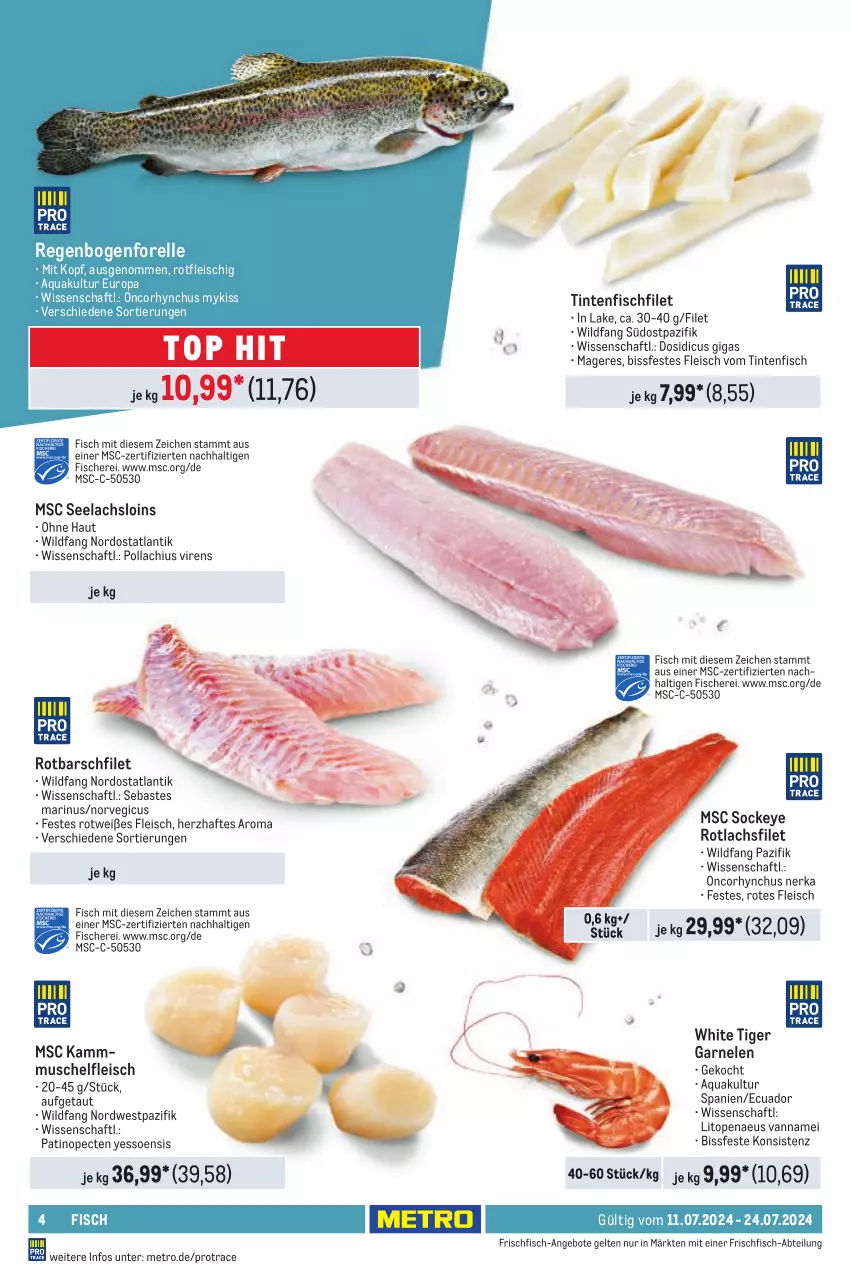 Aktueller Prospekt Metro - Food-NonFood - von 11.07 bis 24.07.2024 - strona 4 - produkty: Abtei, angebot, angebote, aqua, eis, elle, filet, fisch, fische, Fischer, fleisch, forelle, frischfisch, garnelen, lachs, lachsfilet, Metro, rel, Rotbarsch, rotbarschfilet, Schere, Ti, Wild