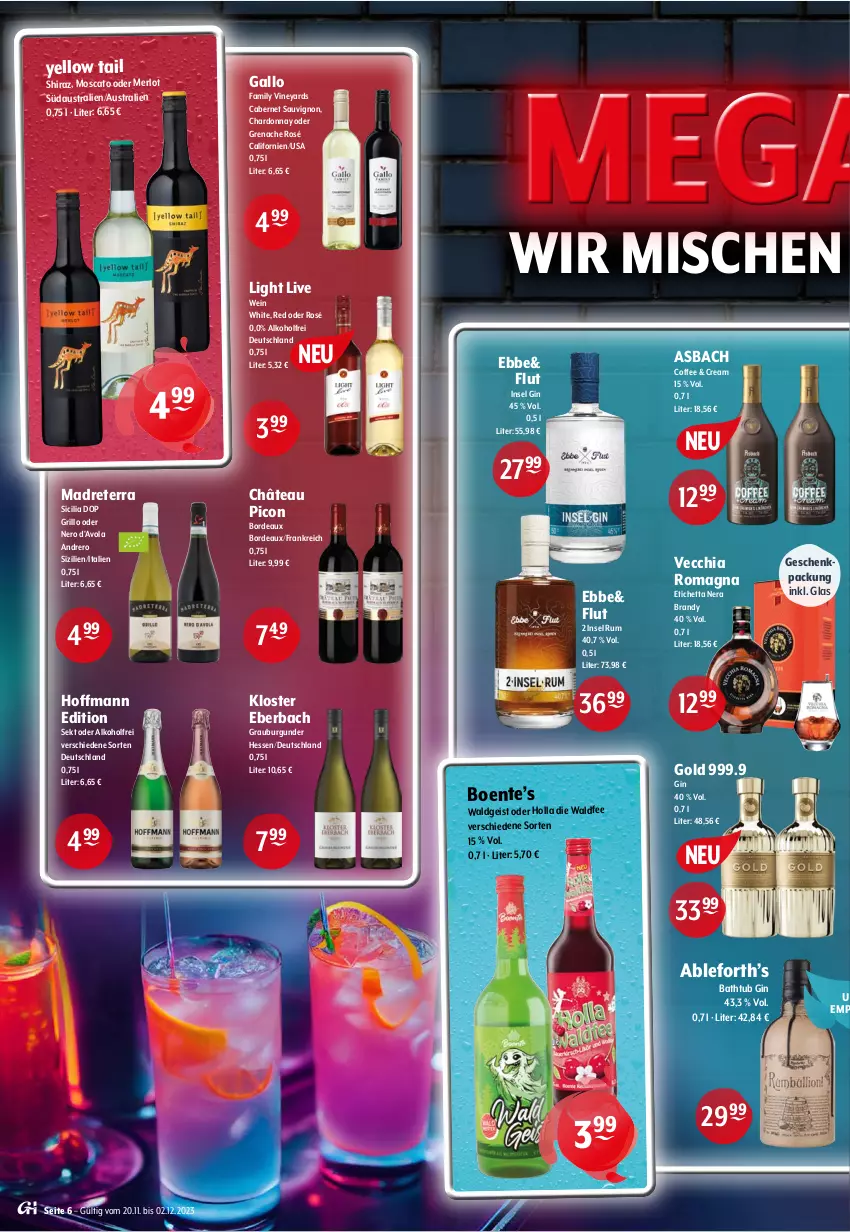 Aktueller Prospekt Getraenke Hoffmann - Prospekte - von 20.11 bis 02.12.2023 - strona 6 - produkty: alkohol, aust, burgunder, cabernet, cabernet sauvignon, chardonnay, chia, eis, ente, gallo, gallo family, geschenkpackung, gin, grauburgunder, grill, grillo, Kloster Eberbach, merl, merlot, nero, rum, sauvignon, sekt, Ti, Vecchia Romagna, wein, yellow tail