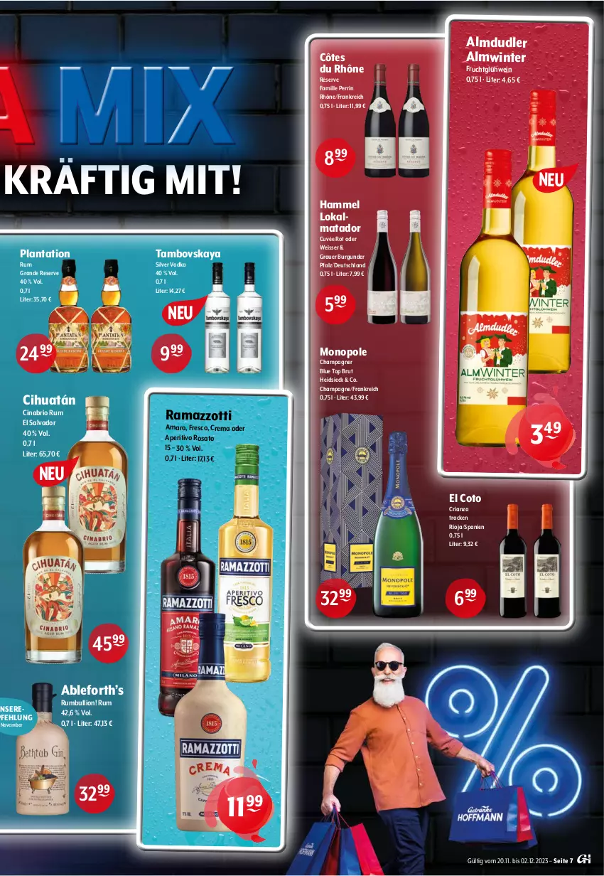 Aktueller Prospekt Getraenke Hoffmann - Prospekte - von 20.11 bis 02.12.2023 - strona 7 - produkty: almdudler, amaro, aperitivo rosato, auer, brut, burgunder, champagne, champagner, cin, cuvée, eis, frucht, Glühwein, grauer burgunder, lion, rama, ramazzott, ramazzotti, Ria, rioja, rosato, rum, Ti, vodka, wein, zott