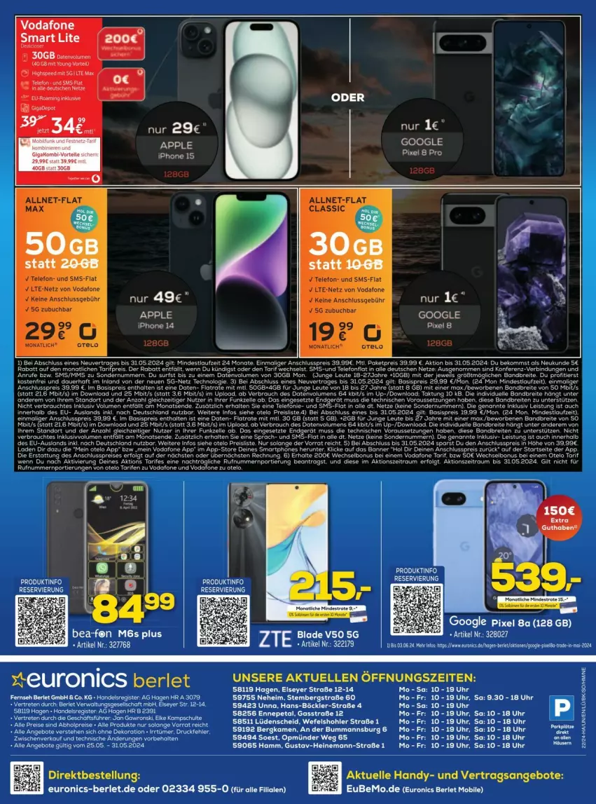 Aktueller Prospekt Euronics - Prospekte - von 25.05 bis 31.05.2024 - strona 12 - produkty: angebot, angebote, auer, Brei, dekoration, eier, eis, elle, ente, Handy, iphone, LG, oreo, Rauch, reis, spee, Surf, tee, telefon, Ti, Tiere, uhr, vodafone