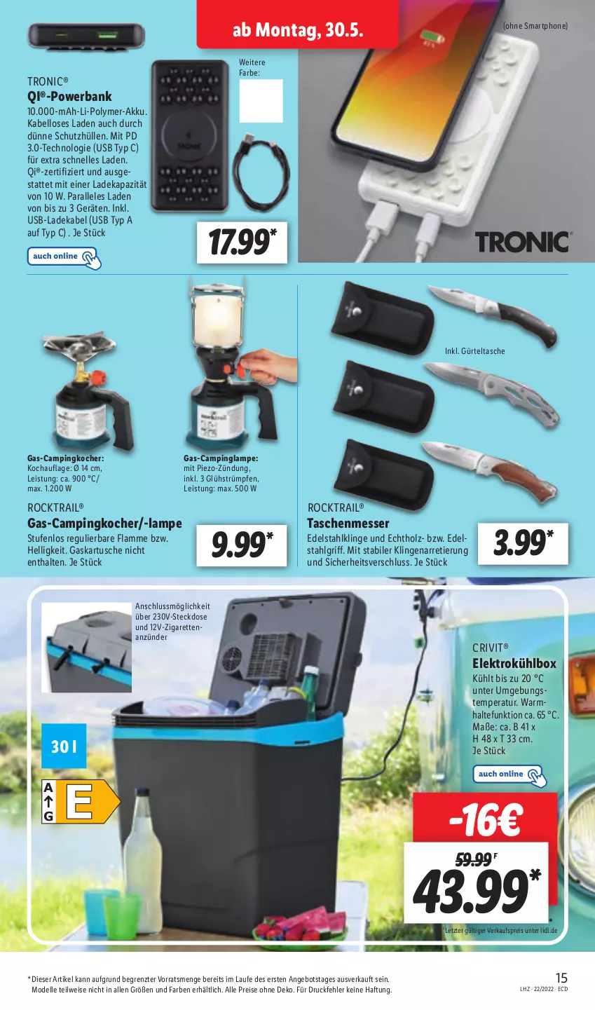 Aktueller Prospekt Lidl - Aktionsprospekt - von 30.05 bis 04.06.2022 - strona 15 - produkty: akku, angebot, Bank, crivit, deka, dell, edelstahl, eis, Elektro, elle, Holz, Kocher, kühlbox, ladekabel, lamm, Lampe, LG, messer, Mode, powerbank, reis, smartphone, steckdose, Tasche, taschen, Ti, usb, ZTE