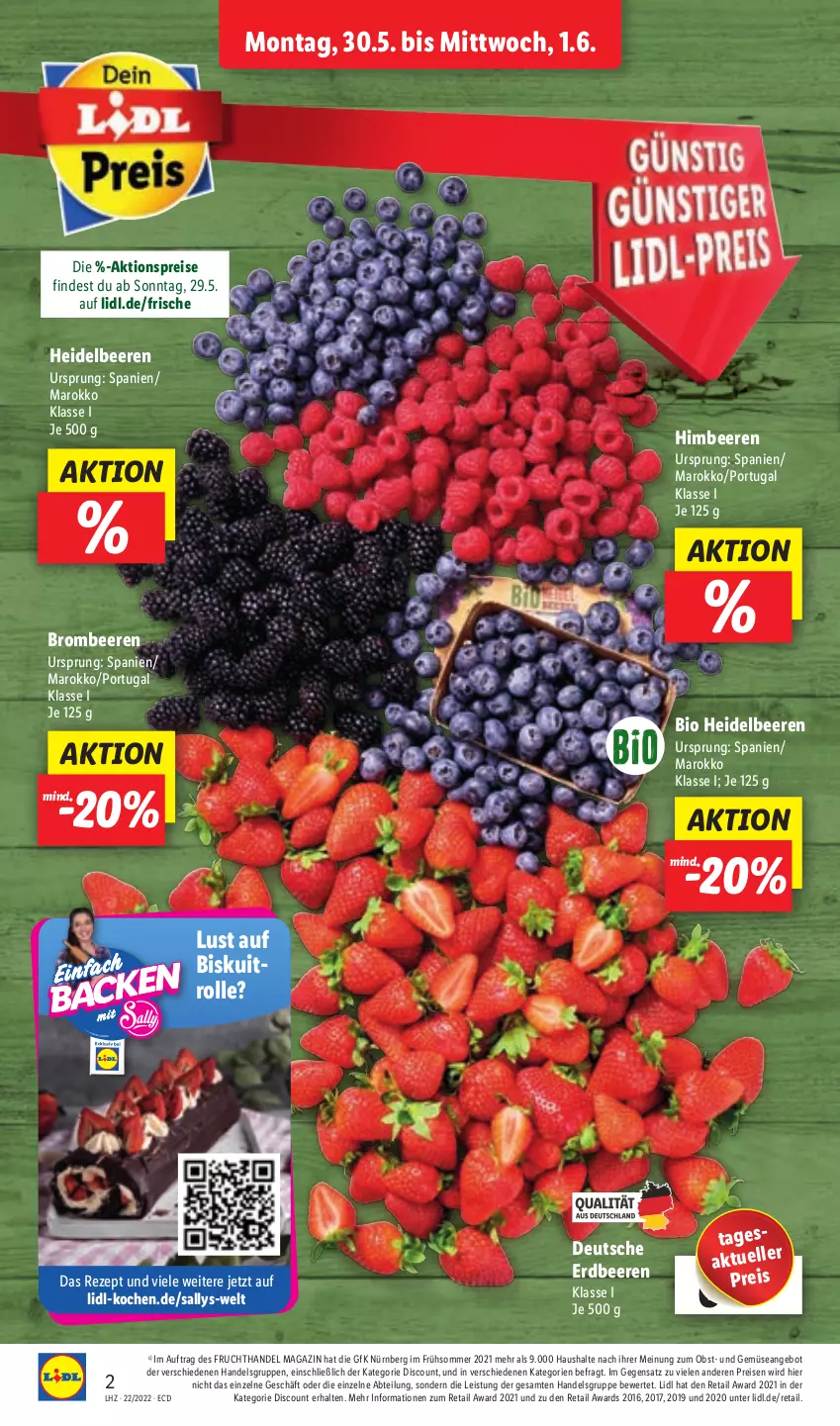 Aktueller Prospekt Lidl - Aktionsprospekt - von 30.05 bis 04.06.2022 - strona 2 - produkty: Abtei, aktionspreis, angebot, beere, beeren, bio, brombeere, brombeeren, discount, eis, elle, erdbeere, erdbeeren, frucht, heidelbeere, heidelbeeren, himbeer, himbeere, himbeeren, magazin, obst, reis, rezept, Ti, und gemüse