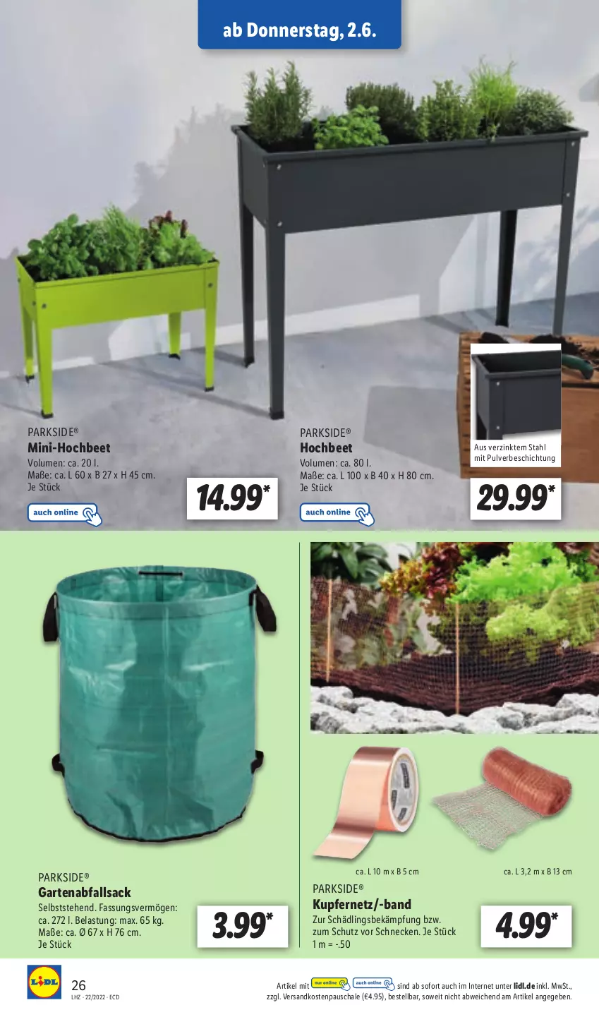 Aktueller Prospekt Lidl - Aktionsprospekt - von 30.05 bis 04.06.2022 - strona 26 - produkty: Fernet, Garten, ndk, Parkside, sac, Schal, Schale, Ti