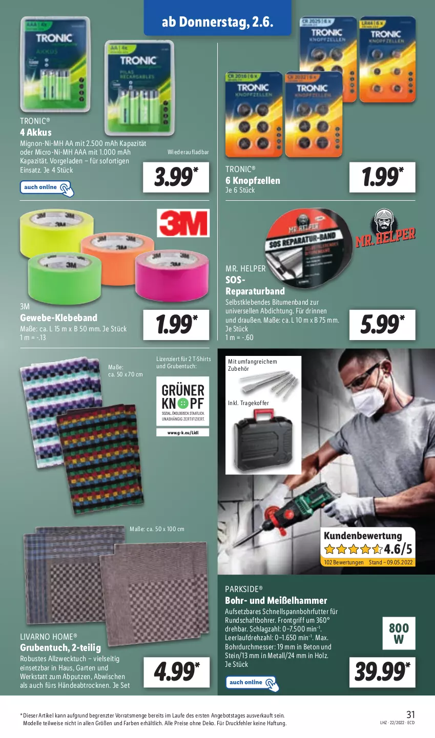 Aktueller Prospekt Lidl - Aktionsprospekt - von 30.05 bis 04.06.2022 - strona 31 - produkty: akku, angebot, Beba, dell, eis, elle, Garten, Holz, koffer, messer, Mode, Parkside, reis, shirt, shirts, T-Shirt, Ti, tuc, weck, ZTE