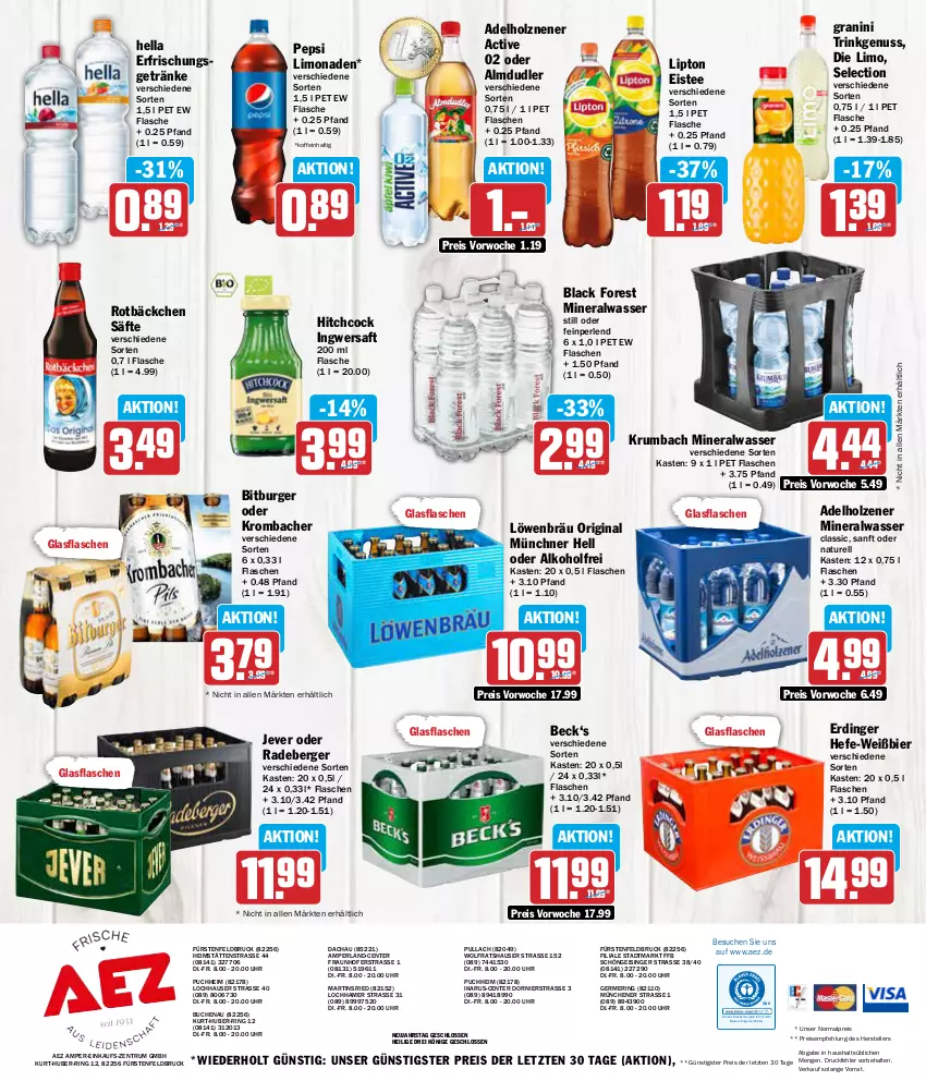 Aktueller Prospekt Aez - Prospekte - von 02.01 bis 05.01.2024 - strona 16 - produkty: adelholzener, AEZ, alkohol, almdudler, Alwa, Berger, bier, bio, bitburger, black forest, buch, burger, drucker, eis, eistee, elle, Engel, ente, erdinger, erfrischungsgetränk, erfrischungsgetränke, fisch, flasche, Germ, getränk, getränke, gin, glasflasche, granini, Hefe, hella, Holz, ingwer, jever, kerze, krombache, krombacher, krumbach, lack, limo, limonade, limonaden, lipton, mineralwasser, natur, nuss, pepsi, perla, perlen, radeberger, reis, rel, ring, rum, saft, säfte, tee, teller, Ti, uhr, wasser, ZTE