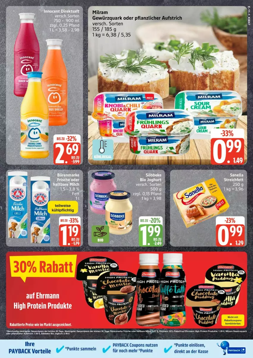 Aktueller Prospekt Edeka - Prospekte - von 17.11 bis 22.11.2025 - strona 13 - produkty: aufstrich, bärenmarke, coupon, coupons, ehrmann, eis, gewürz, gewürzquark, haltbare milch, milch, milram, payback, quark, reis, tee, Ti, ZTE