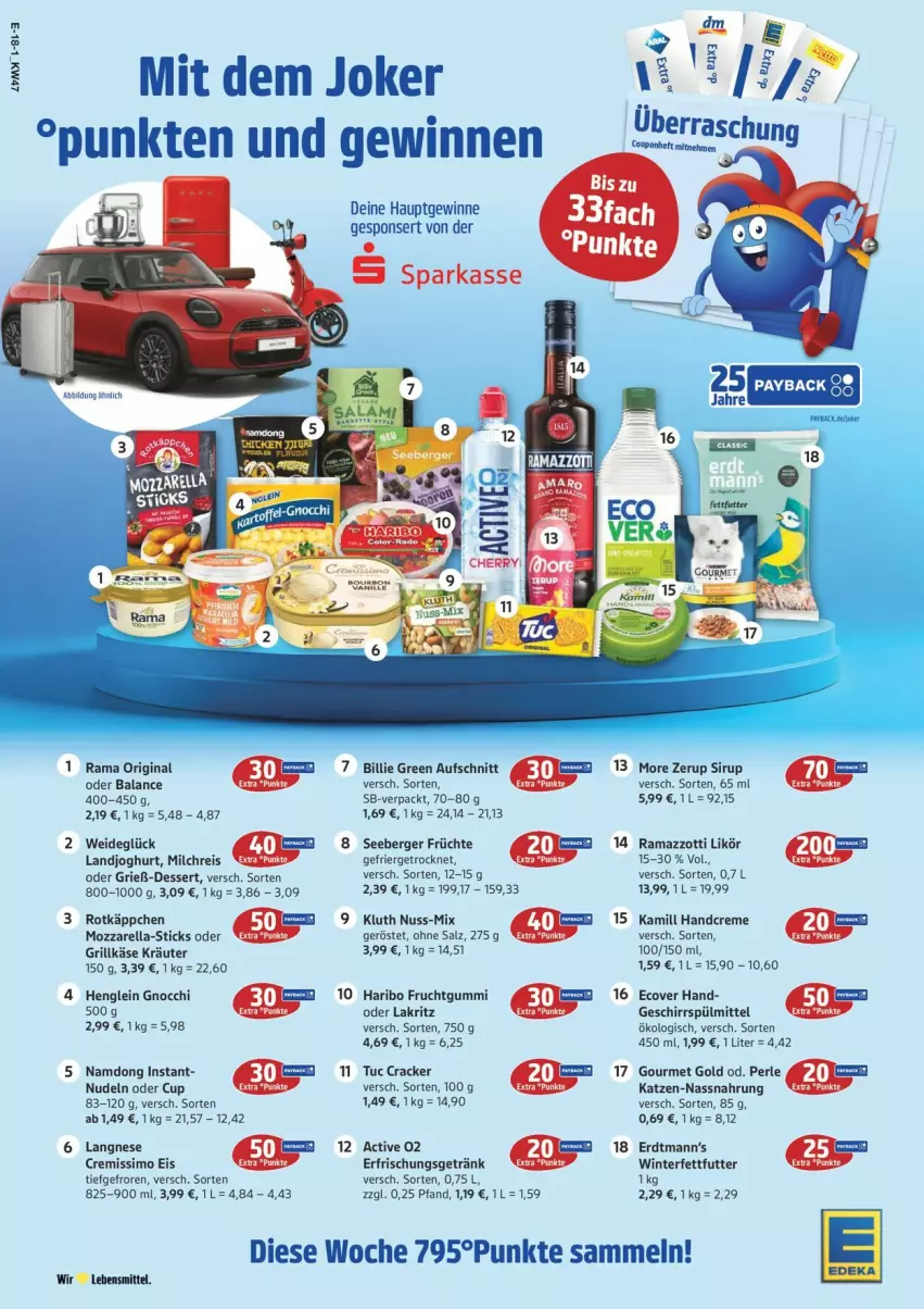 Aktueller Prospekt Edeka - Prospekte - von 17.11 bis 22.11.2025 - strona 25 - produkty: aufschnitt, Berger, coupon, cracker, creme, cremissimo, dessert, eis, erfrischungsgetränk, frucht, früchte, fruchtgummi, geschirr, geschirrspülmittel, getränk, gin, gnocchi, gourmet gold, grill, Grillkäse, handcreme, haribo, henglein, joghur, joghurt, Kamill, Käse, kräuter, Lakritz, landjoghurt, langnese, langnese cremissimo, lebensmittel, likör, milch, milchreis, mozzarella, Nassnahrung, nudel, nudeln, nuss, oder lakritz, Parka, rama, ramazzott, ramazzotti, reis, rel, rotkäppchen, salz, seeberger, sim, sirup, spülmittel, Ti, tuc, zott
