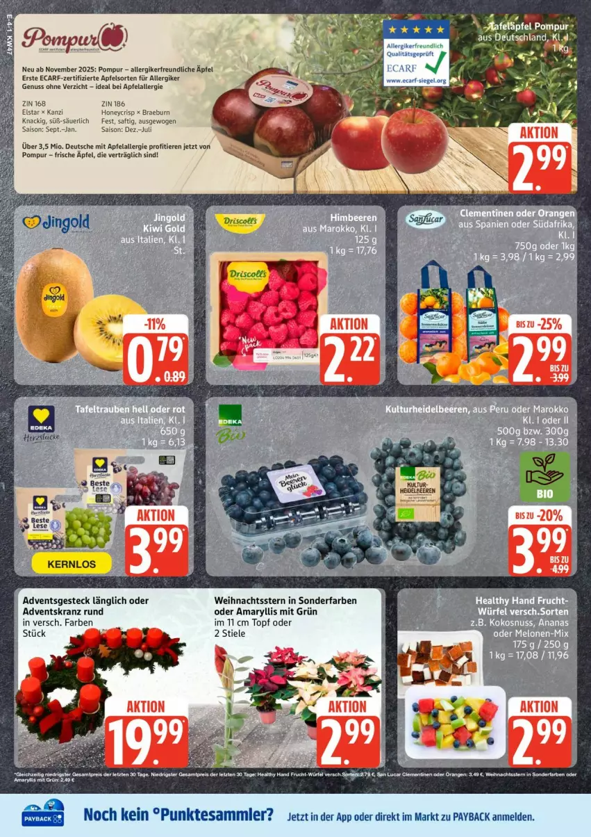 Aktueller Prospekt Edeka - Prospekte - von 17.11 bis 22.11.2025 - strona 4 - produkty: Adventskranz, apfel, Brei, Kranz, nuss, payback, saft, tee, tesa, Ti, Tiere, topf, Weihnachtsstern