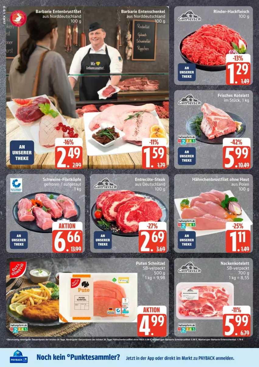 Aktueller Prospekt Edeka - Prospekte - von 17.11 bis 22.11.2025 - strona 8 - produkty: brustfilet, eis, ente, Entenbrust, Entenschenkel, filet, hähnchenbrust, henkel, kotelett, payback, reis, schenkel, tesa, Ti, ZTE
