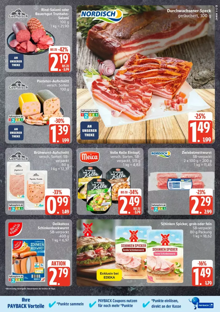Aktueller Prospekt Edeka - Prospekte - von 17.11 bis 22.11.2025 - strona 9 - produkty: bett, coupon, coupons, payback, schinken, schinken spicker, Speck