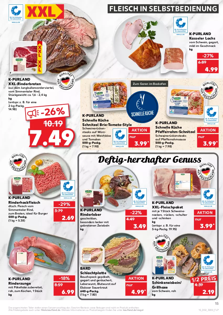 Aktueller Prospekt Kaufland - von 13.01 bis 19.01.2022 - strona 15 - produkty: angebot, angebote, auer, axe, backofen, Bau, besteck, braten, brie, burger, eis, elle, fleisch, fleisch in selbstbedienung, geschirr, grill, grillhaxe, hackfleisch, Haxe, HP, ilag, jungbullen, Käse, kasseler, Kraut, küche, lachs, latte, leberwurst, mac, nuss, Ofen, pfeffer, purland, reis, rind, rinder, rinderbraten, rinderhackfleisch, Rinderleber, Rinderzunge, Rückensteak, rückensteaks, sauce, Sauerkraut, schinken, schnitten, schnitzel, schwein, schweine, schweinenacken, schweinerücken, sim, Speck, steak, steaks, teller, Ti, tomate, tomaten, weichkäse, wein, weine, wurst, würzsauce, zwiebel, zwiebeln