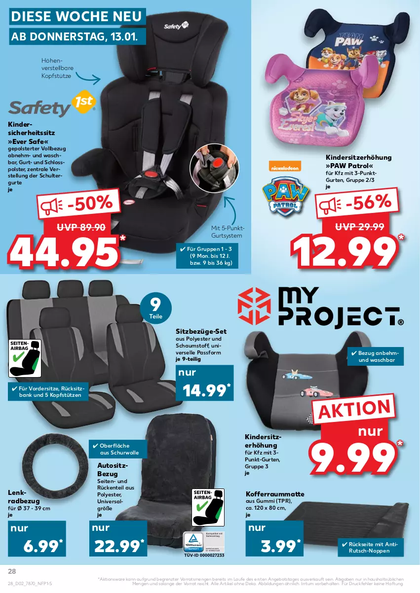 Aktueller Prospekt Kaufland - von 13.01 bis 19.01.2022 - strona 28 - produkty: angebot, auto, Bank, elle, ente, Kinder, Kindersitz, koffer, kopfstütze, LG, Paw Patrol, schultergurt, sitzbank, Sitzerhöhung, Ti, wolle, ZTE