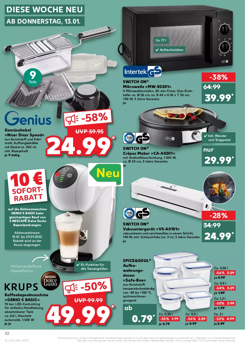 Aktueller Prospekt Kaufland - von 13.01 bis 19.01.2022 - strona 32 - produkty: angebot, Aufbewahrungsdose, auto, Behälter, decke, Deckel, dolce gusto, edelstahl, elle, Gemüsehobel, kaffee, Kapselmaschine, mikrowelle, Nescafé, rezept, ring, Schal, schlauch, sofortrabatt, spee, spülmaschinen, tasse, teller, Ti, timer, ZTE