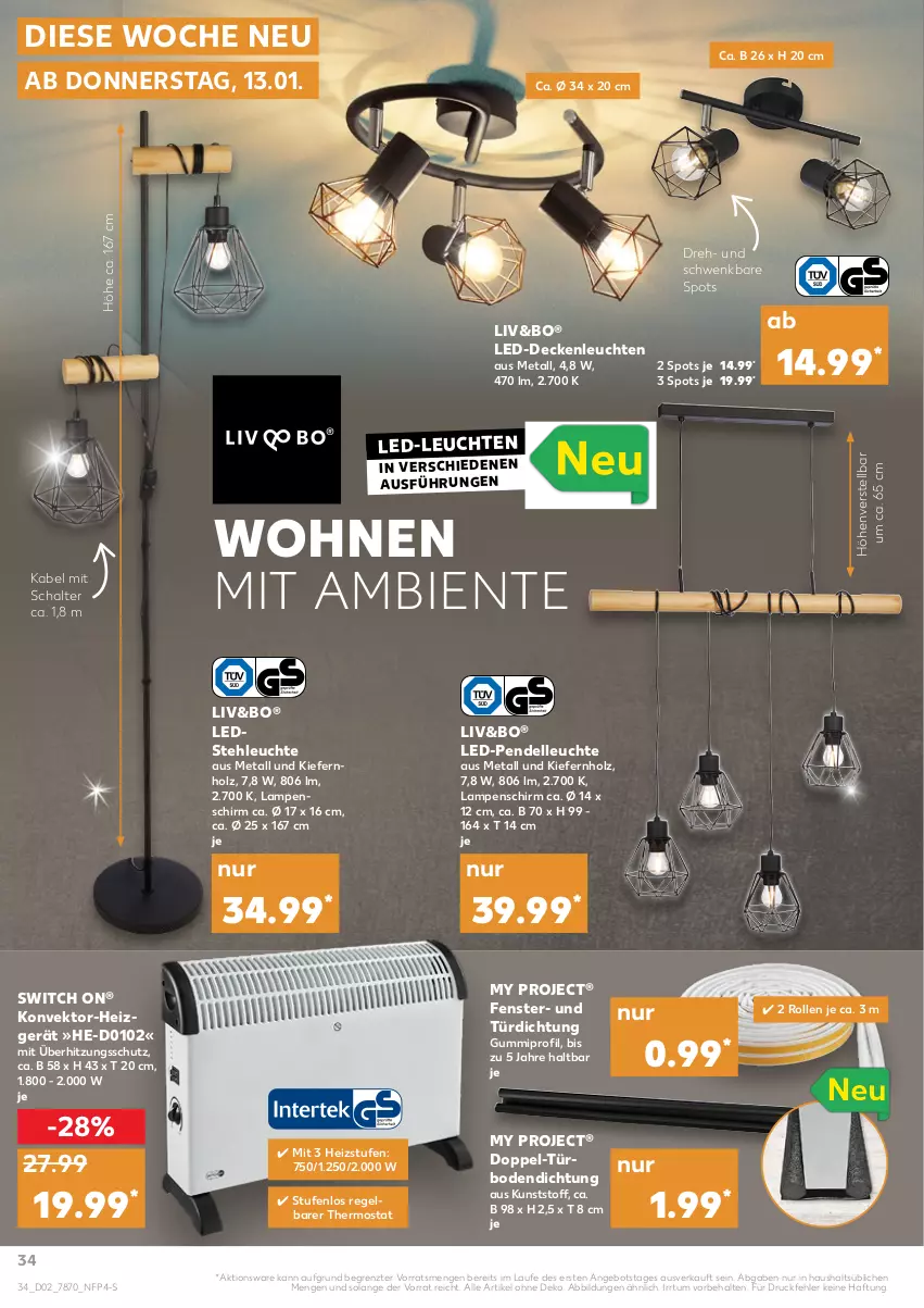 Aktueller Prospekt Kaufland - von 13.01 bis 19.01.2022 - strona 34 - produkty: angebot, decke, deckenleuchte, dell, elle, ente, fenster, Holz, Lampe, Lampenschirm, led-deckenleuchte, LED-Leuchte, leds, Leuchte, leuchten, Pendelleuchte, Schal, stehleuchte, thermostat, Ti, überhitzungsschutz, ZTE