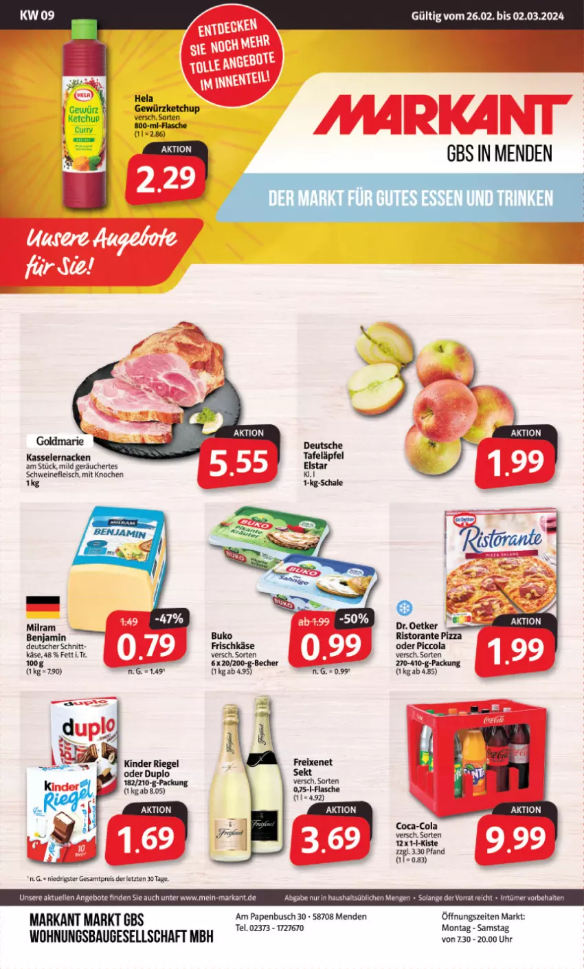 Aktueller Prospekt Markant - Prospekte - von 26.02 bis 02.03.2024 - strona 1 - produkty: angebot, angebote, Bau, coca-cola, cola, eis, elle, flasche, fleisch, freixenet, Käse, kasseler, Kinder, kinder riegel, reis, riegel, schwein, schweine, schweinefleisch, uhr, wein, weine, ZTE