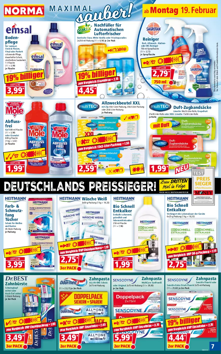 Aktueller Prospekt Norma - Norma - von 19.02 bis 26.02.2024 - strona 7 - produkty: Allzweckbeutel, auer, auto, Bad, beutel, bio, biozidprodukte, bürste, eis, entkalker, flasche, gin, grapefruit, küche, Küchen, laminat, lebensmittel, LG, limette, lufterfrischer, Mett, pasta, Rauch, reifen, reiniger, reis, reiss, rwe, Ti, tisch, tücher, wc-reiniger, weck, zahnbürste, zahnpasta, Zelt