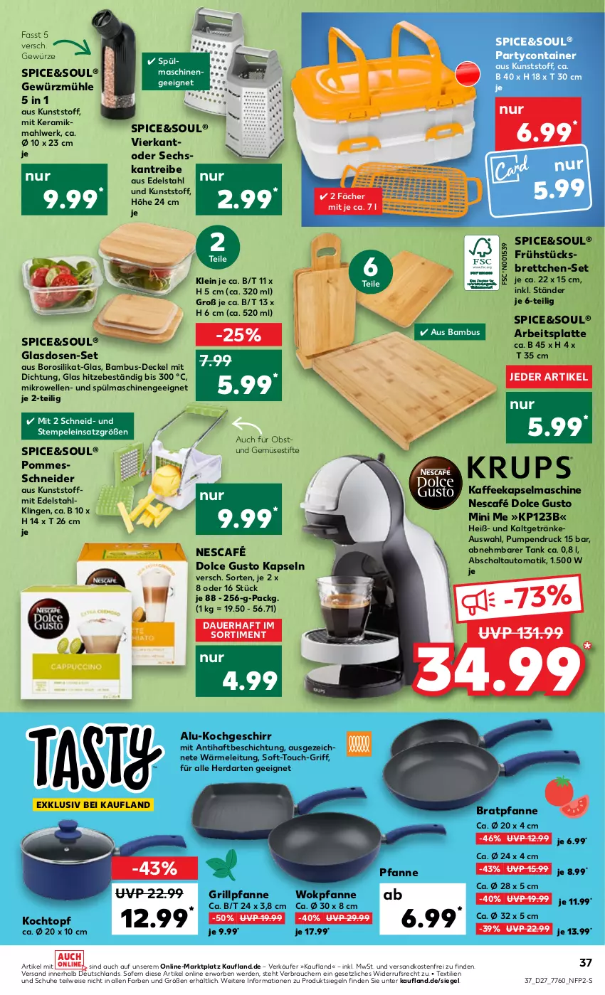 Aktueller Prospekt Kaufland - von 07.07 bis 13.07.2022 - strona 37 - produkty: arbeitsplatte, auer, auto, bambus, bratpfanne, Brettchen, Container, decke, Deckel, dolce gusto, edelstahl, eis, elle, erde, geschirr, getränk, getränke, gewürz, Gewürzmühle, grill, Grillpfanne, herdarten, kaffee, Kapselmaschine, Kochtopf, latte, mikrowelle, ndk, Nescafé, obst, pfanne, pommes, Pommesschneider, Rauch, Schal, schuhe, spülmaschinen, stifte, Ti, topf, und gemüse, versandkostenfrei, wok