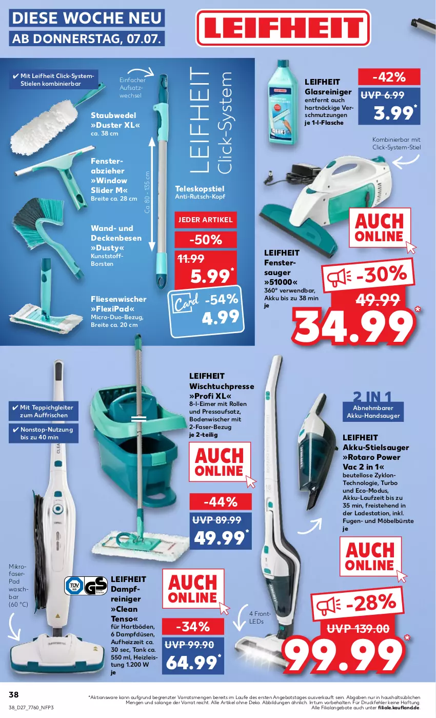 Aktueller Prospekt Kaufland - von 07.07 bis 13.07.2022 - strona 38 - produkty: akku, angebot, angebote, beutel, bodenwischer, Brei, bürste, dampfreiniger, decke, eimer, eis, fenster, fenstersauger, flasche, Glasreiniger, HP, ipad, leds, leifheit, mikrofaser, möbel, reiniger, reis, rwe, staubwedel, Stielsauger, Teleskop, teleskopstiel, teppich, Ti, tuc, wedel, Wischtuchpresse, ZTE