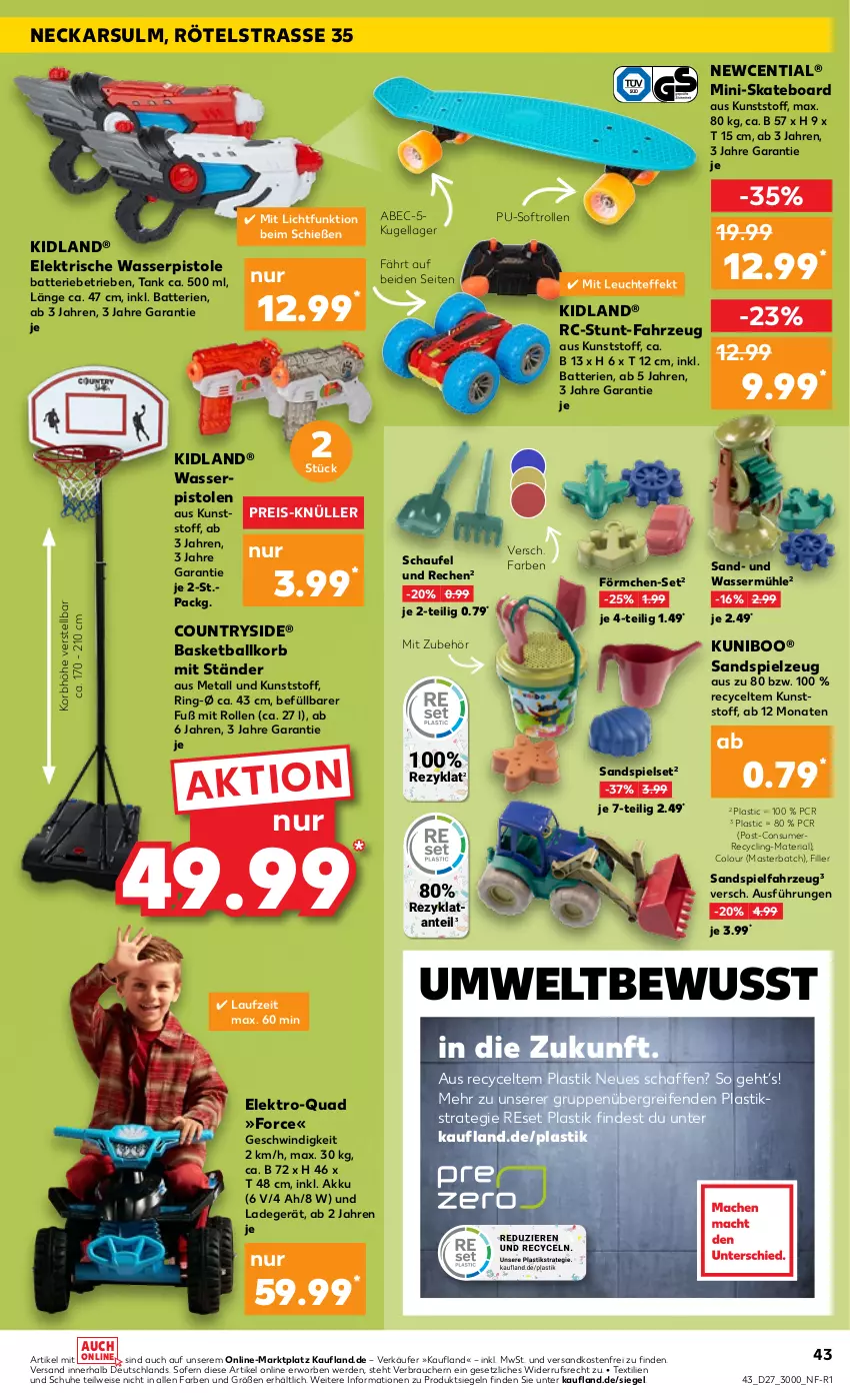 Aktueller Prospekt Kaufland - von 07.07 bis 13.07.2022 - strona 43 - produkty: akku, asti, ball, batterie, batterien, Clin, eis, Elektro, erde, korb, Kugel, ladegerät, Leuchte, ndk, quad, Rauch, reifen, reis, Ria, ring, Sandspielzeug, schuhe, Skateboard, spielzeug, Ti, versandkostenfrei, wasser, wasserpistole