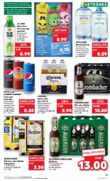 Gazetka promocyjna Kaufland - Gazetka - ważna od 13.07 do 13.07.2022 - strona 31 - produkty: alkohol, aloe vera, Alwa, angebot, angebote, auer, bier, bügel, bügelflasche, cola, corona, corona extra, eier, eis, eistee, erfrischungsgetränk, erfrischungsgetränke, flasche, frucht, getränk, getränke, gin, green tea, krombache, krombacher, krombacher pils, LG, mac, mineralwasser, mit frucht, oder radler, pepsi, pils, pilsener, radler, reifen, saft, Schwip Schwap, Spezi, steiner, tee, Ti, vita, Vitamine, vöslauer, warsteiner, wasser