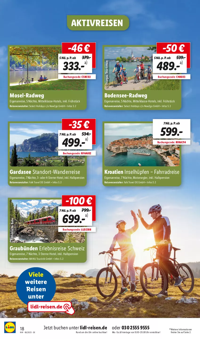 Aktueller Prospekt Lidl - August Reise-Highlights - von 28.07 bis 30.08.2023 - strona 18 - produkty: buch, eier, eis, Fahrrad, reis, reiseveranstalter, Ti, tisch, uhr