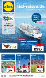 Gazetka promocyjna Lidl - August Reise-Highlights - Gazetka - ważna od 30.08 do 30.08.2023 - strona 1 - produkty: Bad, bonita, buch, decke, eier, eis, labranda, reis, Ti, uhr