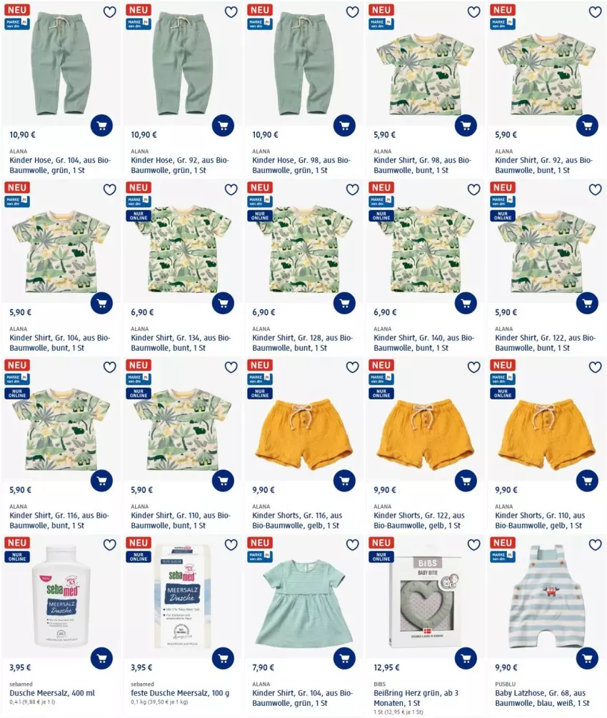 Aktueller Prospekt Dm Drogerie - Prospekte - von 28.04 bis 04.05.2022 - strona 13 - produkty: Bau, baumwolle, bio, bio-baumwolle, dusche, hose, Kinder, Latzhose, meersalz, ring, salz, sebamed, shirt, shorts, Ti, uhr, usb, wolle