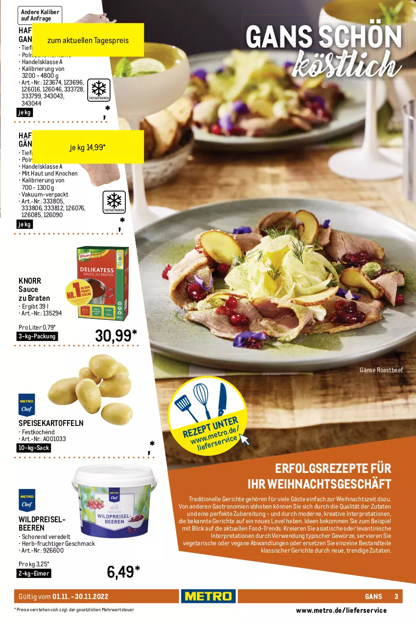 Aktueller Prospekt Metro - Lieferservice Aktuell - von 01.11 bis 30.11.2022 - strona 3 - produkty: Anrichte, avocado, balsam, beef, beere, beeren, beko, bio, braten, brie, butter, Coleslaw, creme, eier, eimer, eis, elle, erdnuss, Erdnussbutter, essig, fleisch, frucht, Gänsekeulen, garnier, gewürz, hafer, himbeer, himbeere, ingwer, karotten, kartoffel, kartoffeln, knorr, Koriander, latte, LG, lieferservice, limette, limetten, mac, mango, mayonnaise, Metro, Mett, metten, Mode, nuss, orange, petersilie, pfeffer, reifen, reis, rezept, rezepte, Ria, rioba, roastbeef, rosmarin, Rote Zwiebel, rotkohl, rwe, sac, saft, salz, sauce, schnittlauch, sesam, sirup, soja, sojasauce, speisekartoffeln, spitzkohl, Sriracha, tabasco, Ti, tisch, uhr, Vegeta, walnuss, wasser, Wild, Yo, zwiebel, zwiebeln