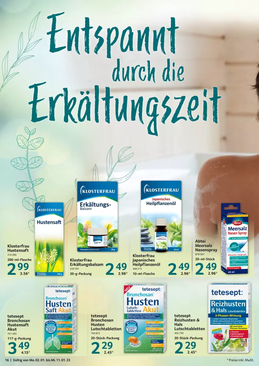 Aktueller Prospekt Selgros - Food - von 02.01 bis 11.01.2023 - strona 16 - produkty: balsam, duni, eis, Erkältungs, flasche, meersalz, Nasenspray, pflanze, pflanzen, Pflanzenöl, reis, saft, salz, tablet, tablett, Tablette, tee, Ti