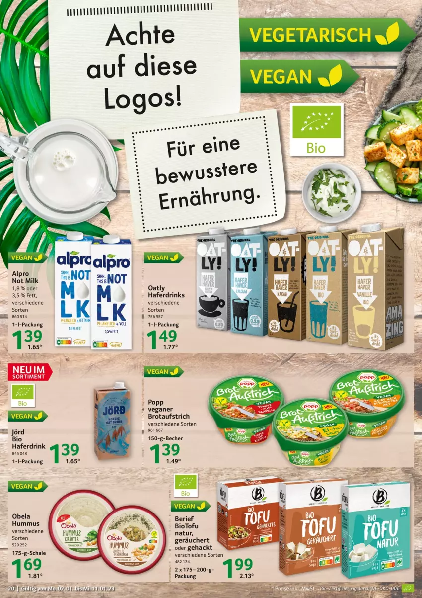 Aktueller Prospekt Selgros - Food - von 02.01 bis 11.01.2023 - strona 20 - produkty: alpro, aufstrich, bio, brot, brotaufstrich, drink, drinks, hafer, Haferdrink, hummus, Kraut, natur, Popp, Ti, Tofu