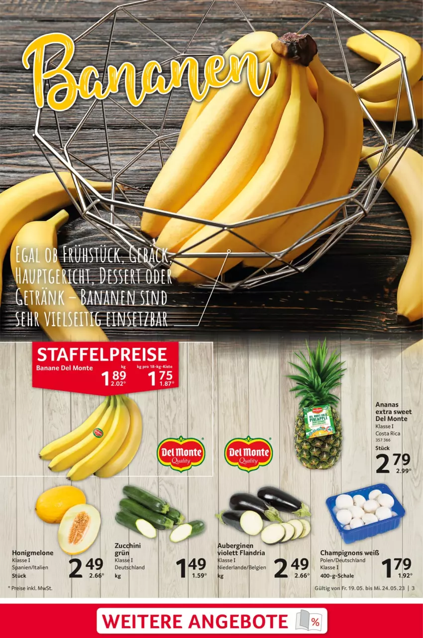 Aktueller Prospekt Selgros - Food - von 19.05 bis 24.05.2023 - strona 3 - produkty: ananas, aubergine, auberginen, champignon, champignons, eis, gin, honig, honigmelone, LG, melone, monte, reis, rel, Ria, Schal, Schale, Ti, zucchini