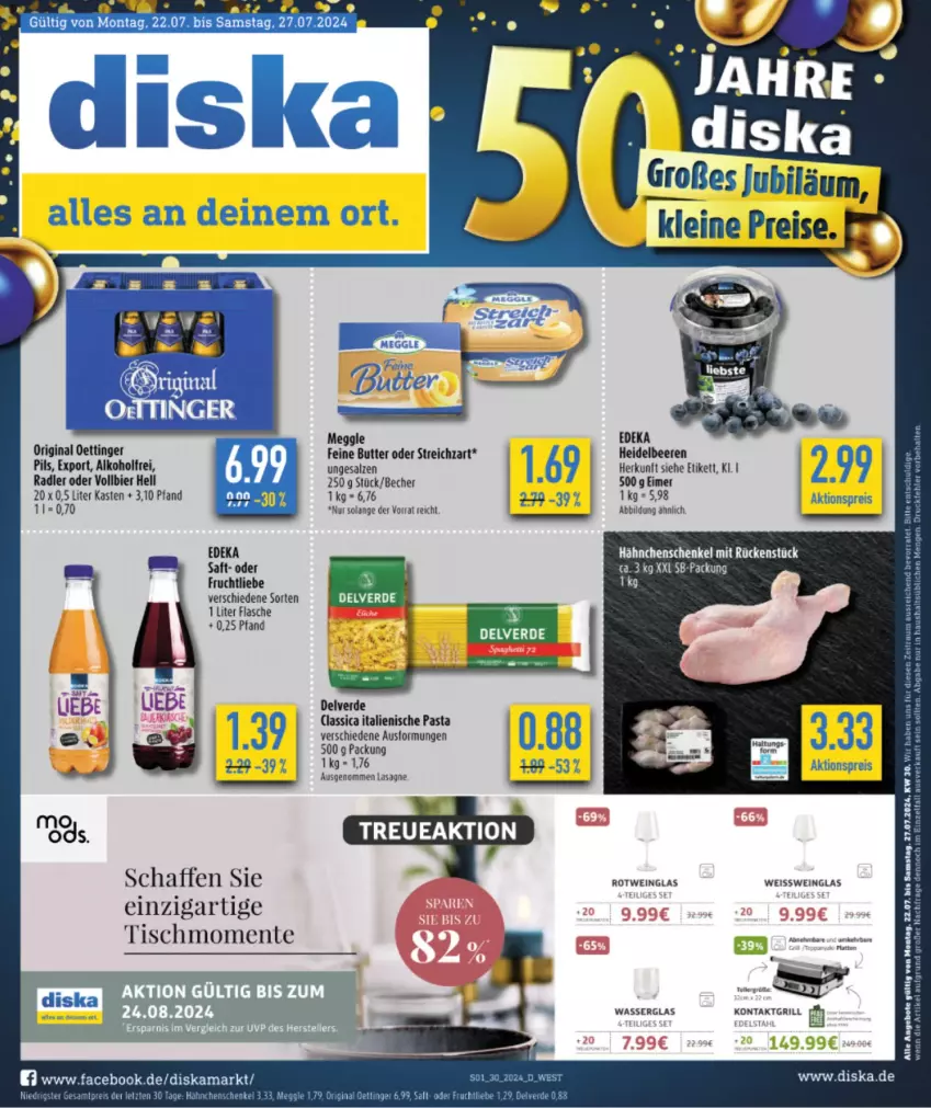 Aktueller Prospekt Diska - von 22.07 bis 27.07.2024 - strona 3 - produkty: aktionspreis, alkohol, angebot, angebote, Becher, beere, beeren, bier, butter, eimer, eis, ente, erde, flasche, frucht, gin, grill, hähnchenschenkel, heidelbeere, heidelbeeren, henkel, italienische pasta, kontaktgrill, lasagne, meggle, oettinger, pasta, pils, radler, reis, Ria, saft, salz, schenkel, Streichzart, tee, Ti, tisch