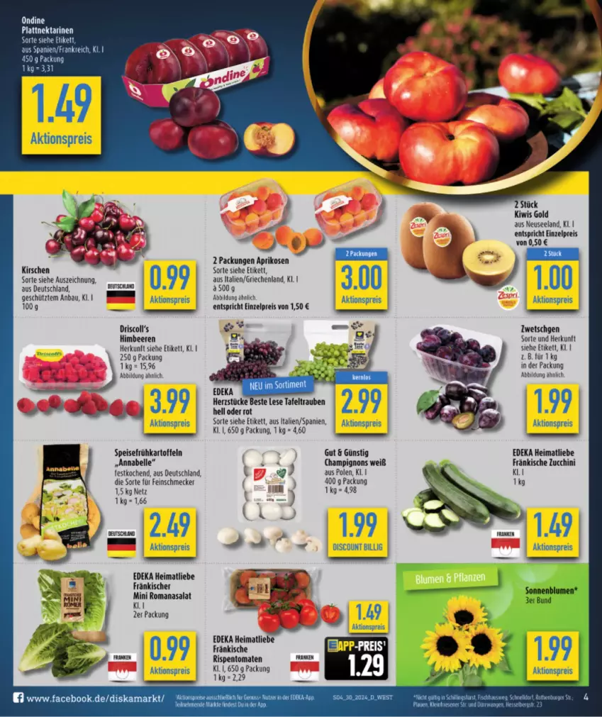 Aktueller Prospekt Diska - von 22.07 bis 27.07.2024 - strona 6 - produkty: aktionspreis, aprikose, aprikosen, Bau, beere, beeren, champignon, champignons, deka, discount, eis, Elan, elle, epson, feinschmecker, Frühkartoffeln, himbeer, himbeere, himbeeren, kartoffel, kartoffeln, kirsch, kirsche, kirschen, kiwi, Nektar, nektarinen, nuss, reis, rispentomaten, Romanasalat, salat, speisefrühkartoffeln, Ti, tomate, tomaten, ZTE, zucchini