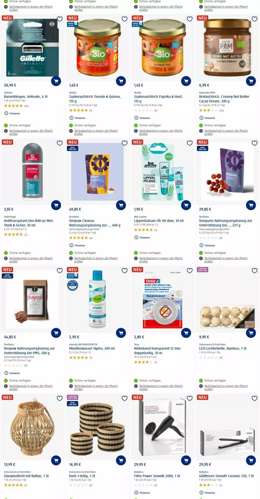 Aktueller Prospekt Dm Drogerie - Prospekte - von 10.07 bis 19.07.2023 - strona 17 - produkty: Alverde, Antitranspirant, aufstrich, balsam, bambus, Beba, bio, bites, brot, brotaufstrich, butter, deo, deo roll-on, eis, elle, erde, gillette, Kette, korb, kosmetik, led-licht, lichterkette, Lippenbalsam, mizellen, natur, natura, naturkosmetik, nissan, paprika, quinoa, Rasierklinge, rasierklingen, roll-on, tesa, Ti, tomate, wasser, windlicht